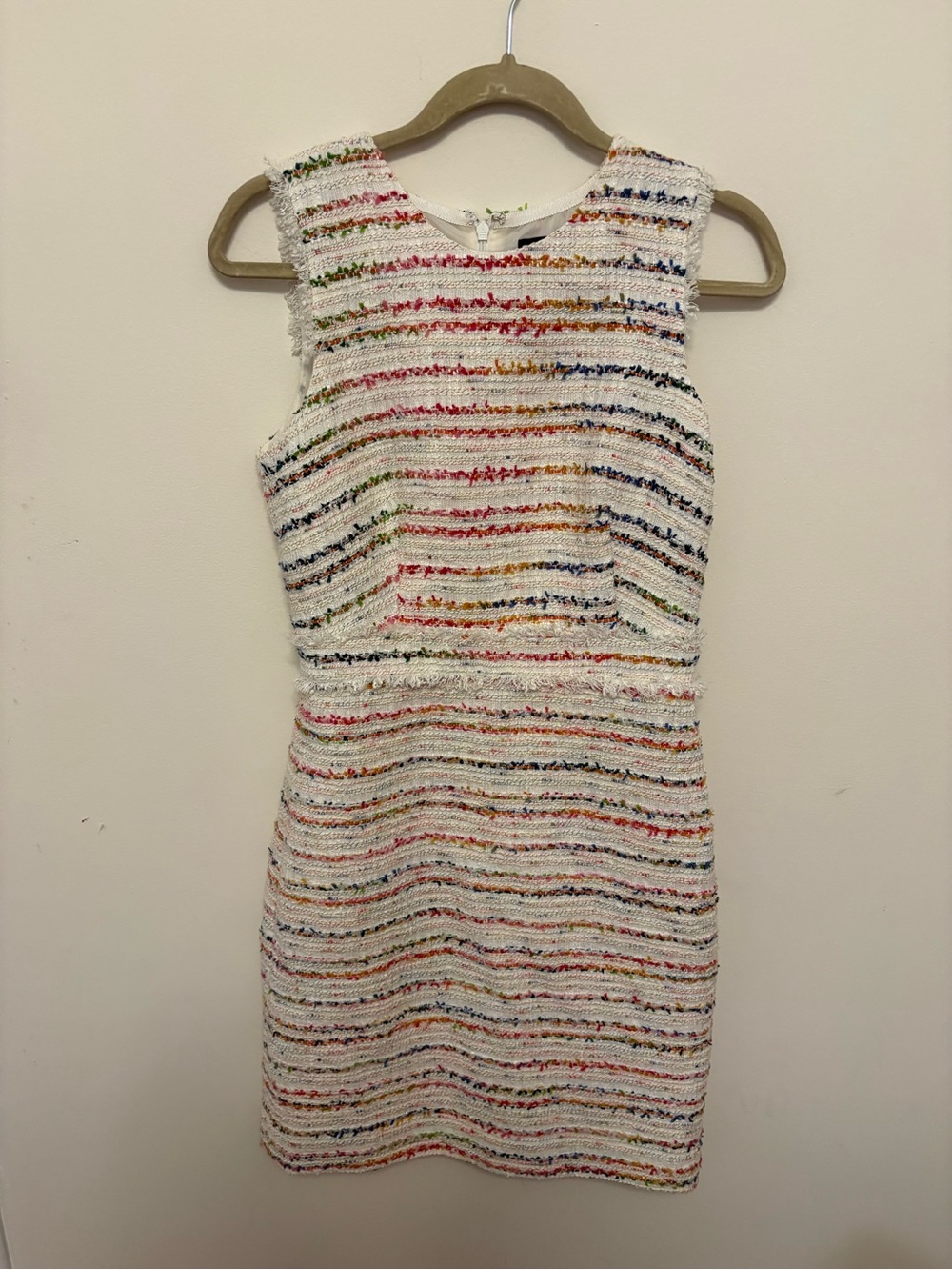 J Crew Confett Dress Womens 2 White Multicolor Striped Tweed Sheath Sleeveless